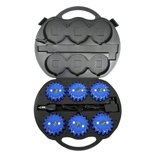 SET Výstražné světlo LED Power Flash 306M v profi kufru s nabíjecím příslušenstvím, modré